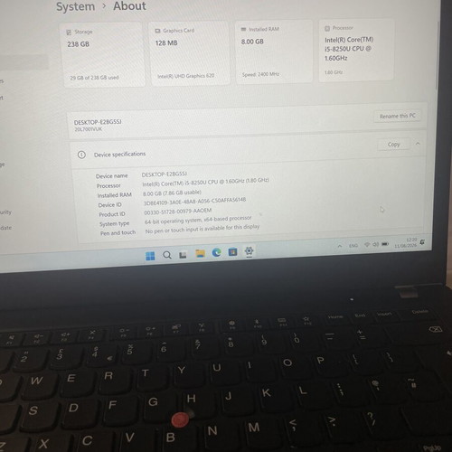 Lenovo ThinkPad T480s laptop used, Intel Core i5, 8GB RAM, 256GB SSD