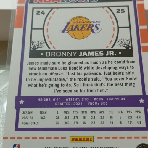 Bronny James Jr. 2024-25 Panini NBA Hoops Haunted Hoops Rookie Card Lakers