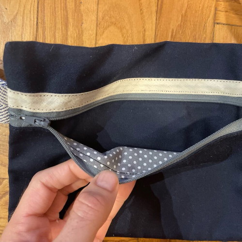Handmade canvas waist bag like new, blue with gray zipper