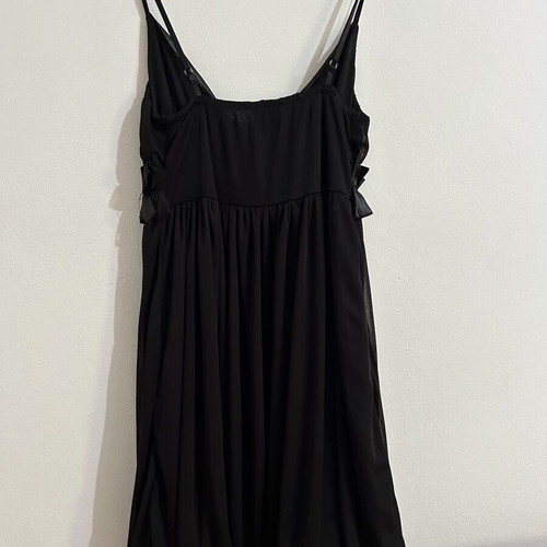 Vintage Style Black Chiffon Mini Dress with Satin Rosette Belt, Size M