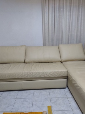 Leather L-shaped sofa with three beds