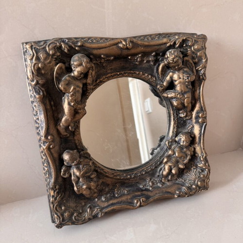 Mirror with angels like new, plaster, 30 x 30 cm