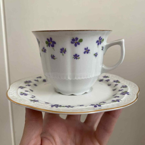 Scherzer Bavaria porcelain tea set used with 6 cups and saucers