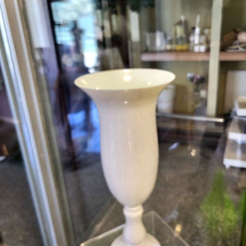 Handmade glass floor vase like new, white opaline style, 48cm height