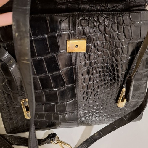 L.Credi vintage handbag and shoulder bag, genuine cow leather, black