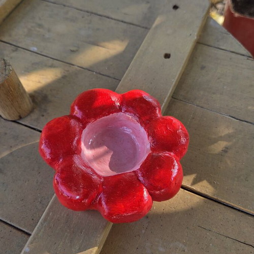 Handmade red flower tealight holder