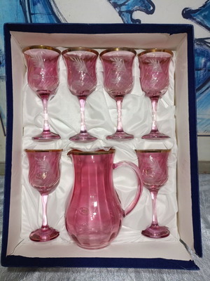 Crystal Cranberry Serving Set Italy 1950-60 like new