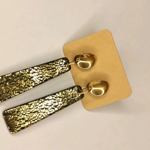Handmade earrings new, black and gold polymer clay with steel clasp