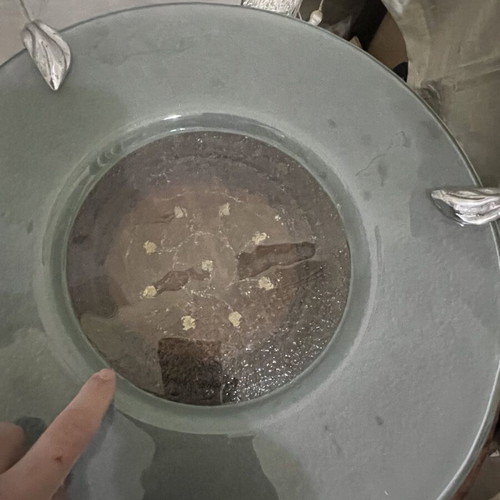 Large glass platter with silver feet Nafpliotis like new
