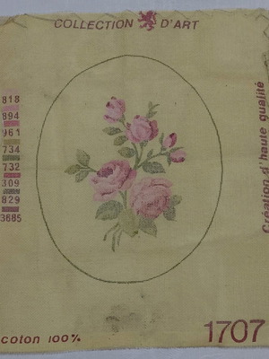 Canvas for needlepoint tapestry oval with wild rose print like new