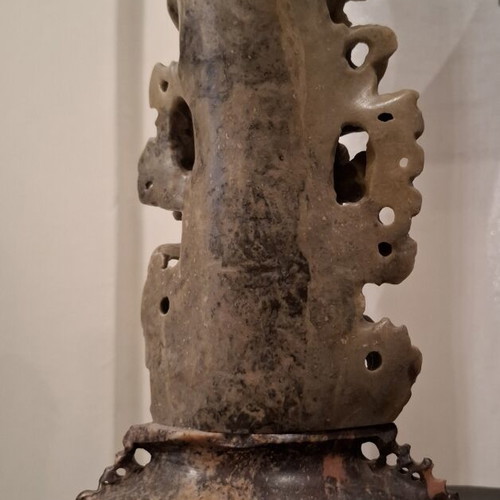 Vintage Chinese Handmade Soapstone Sculpture with Pierced Carving