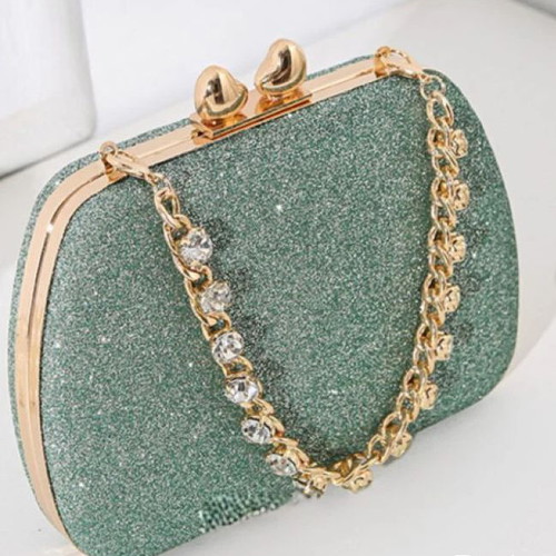 Mint rhinestone clutch bag new with heart clasp and chains