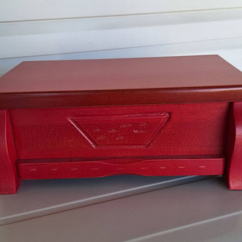 Handmade wooden jewelry box new, red satin interior