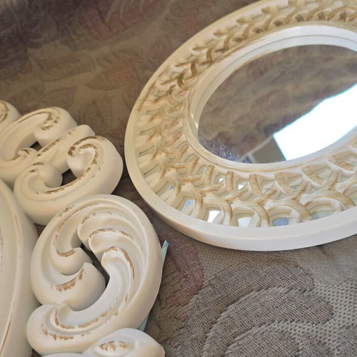 Set of 2 Wall Mirrors vintage shabby chic style white and gold