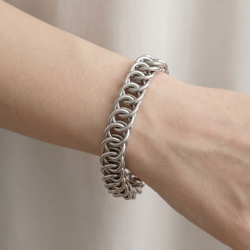 Chainmail bracelet 19 cm with Half Persian weave, new, steel, silver color