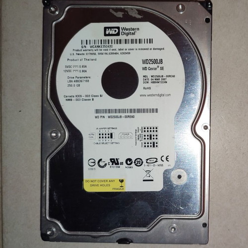 WD2500JB hard drive 250GB 7.2K RPM 8MB Cache IDE used