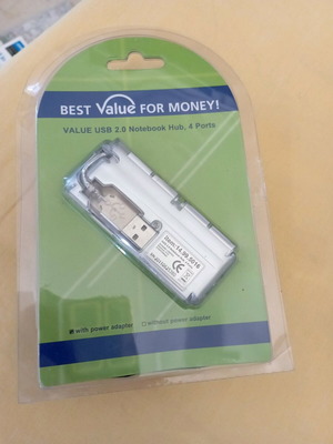 Value USB 2.0 hub with 4 ports and power adapter new