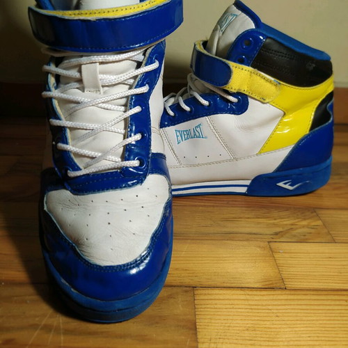 Everlast high-top boxing sneakers used, blue and yellow