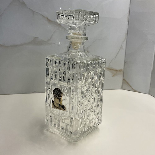 Vintage crystal decanter 1960–1970 with silver classical medal and stopper