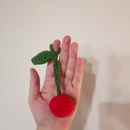 Cherry handmade crochet keychain new, red and green