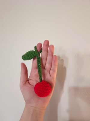 Cherry handmade crochet keychain new, red and green