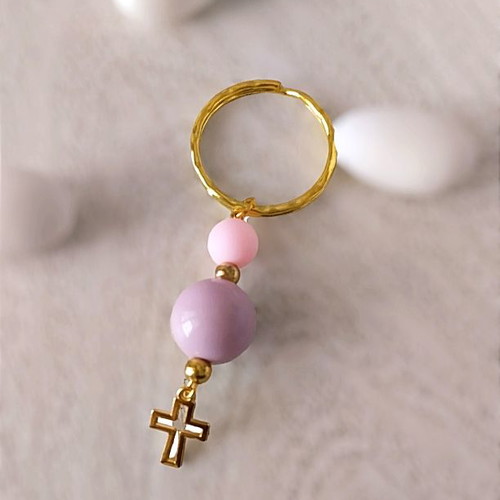 Handmade baptism keychains with large lilac bead and colorful smaller beads new