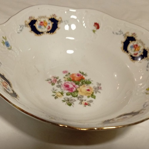 Bernadotte porcelain serving bowl with cobalt blue and floral design