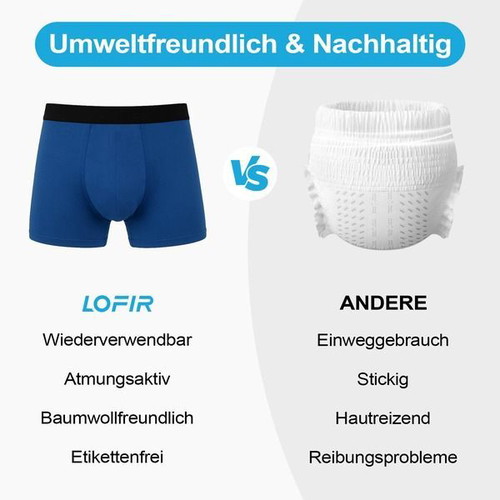 LOFIR men's reusable incontinence boxer shorts, 150 ml, pack of 3, L