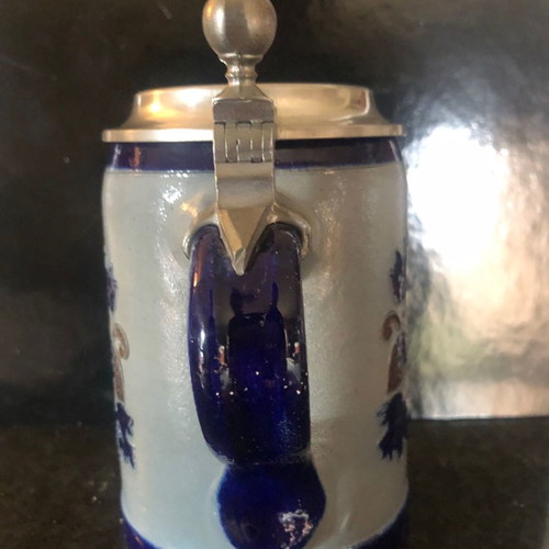 Vintage stoneware beer stein with pewter lid, 0.5L