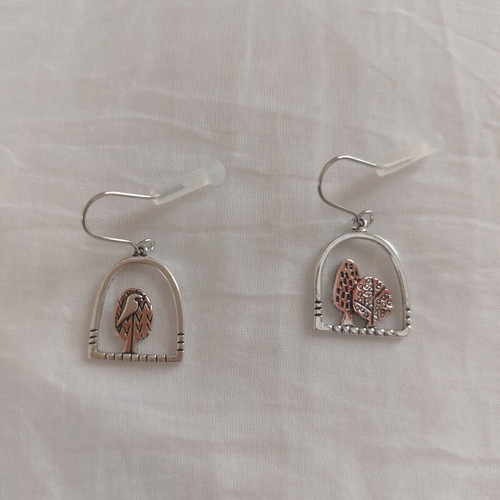 Secret Forest asymmetric earrings with trees