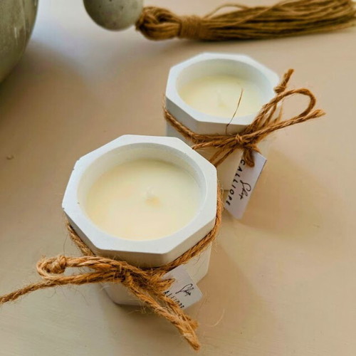 Soy candle in handmade octagonal porcelain container new, Lily of the Valley scent
