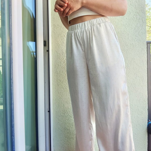 Shein white wide pants with crystals, size M