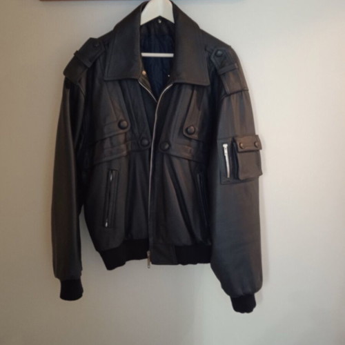 Leather bomber jacket like new, blue, XXL
