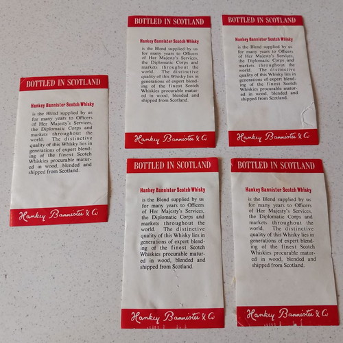 Hankey Bannister Scotch Whisky labels used, set