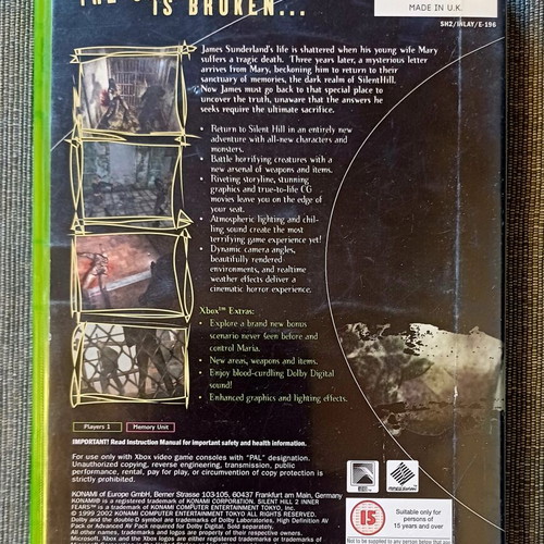 Silent Hill 2 Inner Fears Xbox game used, complete