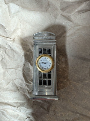 Park Lane miniature clock shaped like British telephone box used