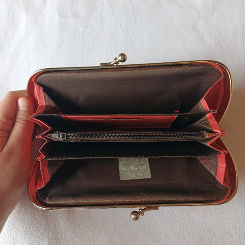 Women's vintage wallet used, red with visible wear