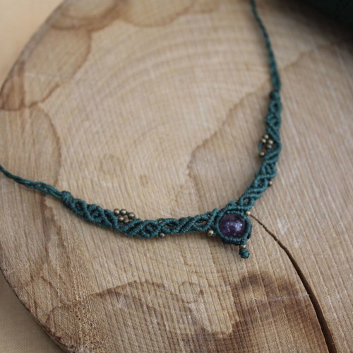 Macrame cypress necklace with amethyst new