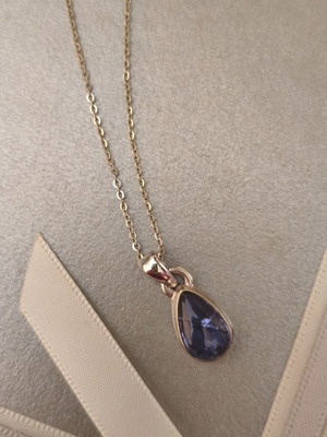 925 Pendant new, teardrop shape, light purple, 45 cm chain