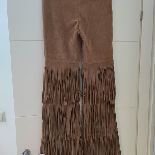 Suede pants with fringes new, size 38, camel color