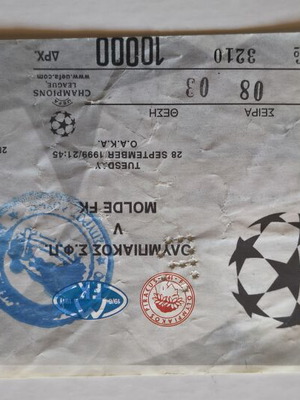 Olympiakos - Molde FK 1999 UEFA Champions League football ticket