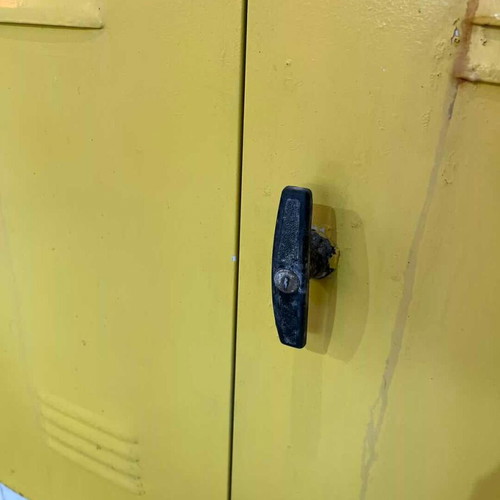 Metal outdoor cabinet with yellow doors and white frame 100x80x40
