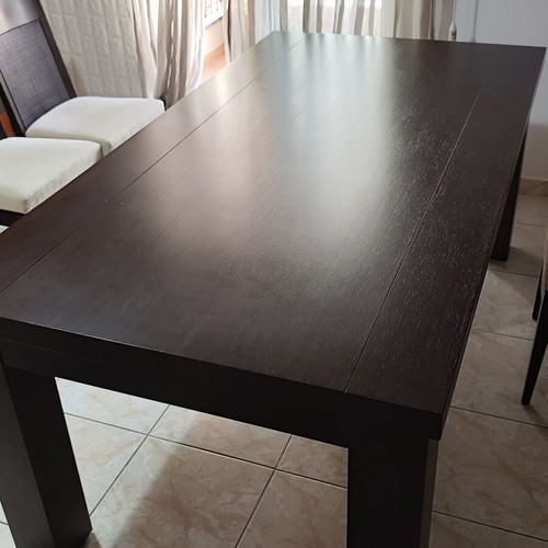 Dining set 100x190 with six chairs wenge solid wood modern design and extension wood like new