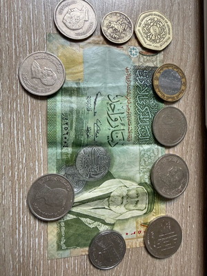 Old coin collection used with bonus banknote from Lebanon and Syria