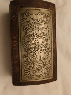 Wooden box with decorative overlay signed by Katsoulis like new