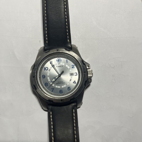 Timex Expedition Shock Resistant men's watch used, silver dial, leather strap