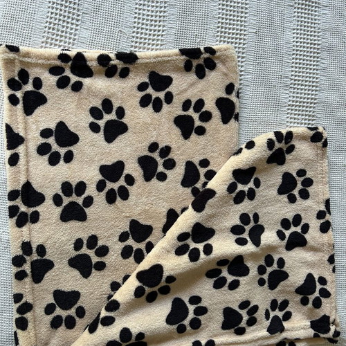 Pet blanket new, beige with black paw prints 70x105 cm