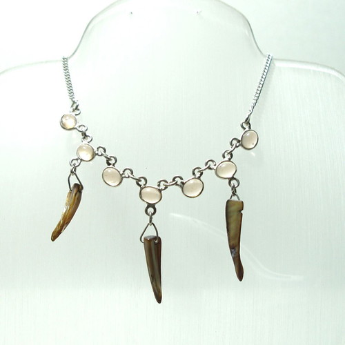Fashion 925 silver necklace with pink quartz and shells new
