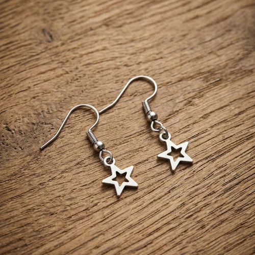 Handmade stainless steel star earrings, silver