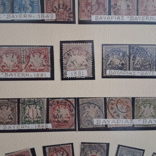 Rare Collectible Frame with Historical Stamps Kingdom of Bavaria 1849–1920